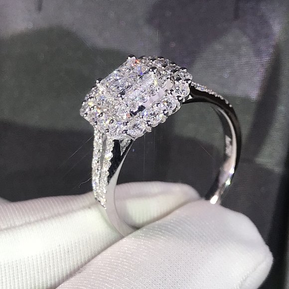 💎 Double Layer Cross Square Zircon Luxury Wedding Ring for Women, PD361 - Picture 1 of 9